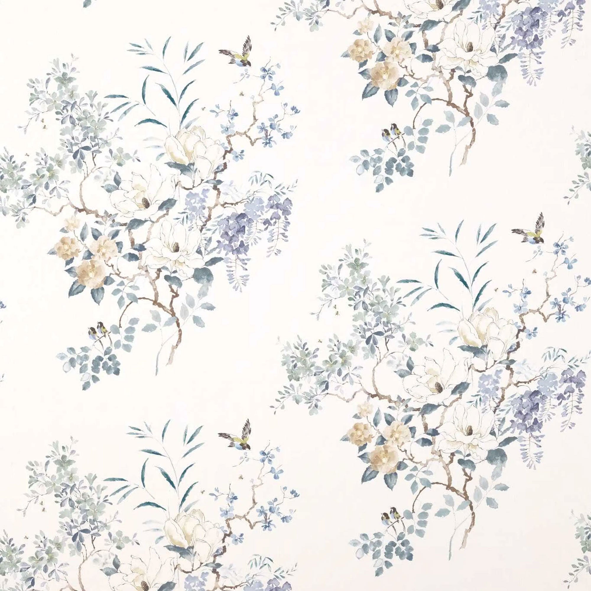 DWAP226293 Curios Magnolia & Blossom Mineral/Teal Fabric by Sanderson