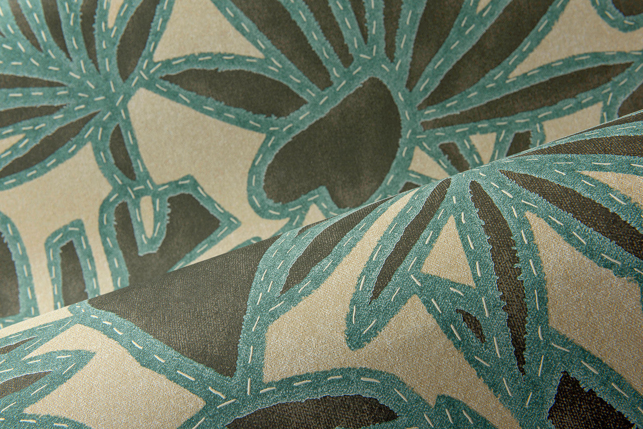 57581 Botanis Essentials Costura Nutmeg Teal Wallpaper By Arte