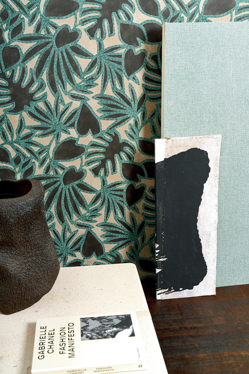 57581 Botanis Essentials Costura Nutmeg Teal Wallpaper By Arte