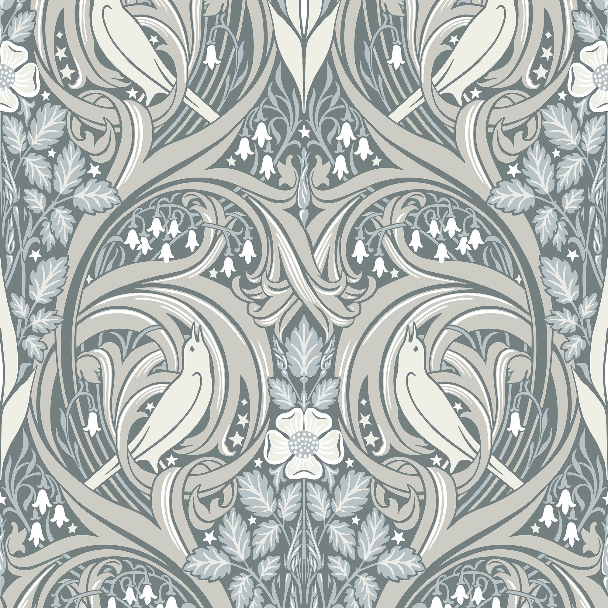 ET12210 Bird Scroll Arts and Crafts Wallpaper By Galerie
