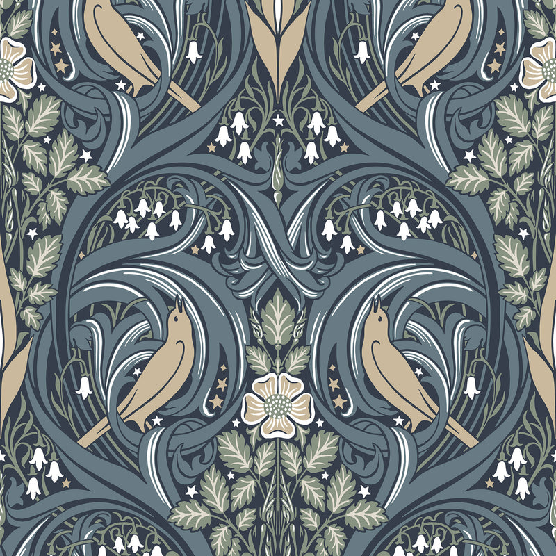 ET12212 Bird Scroll Arts and Crafts Wallpaper By Galerie