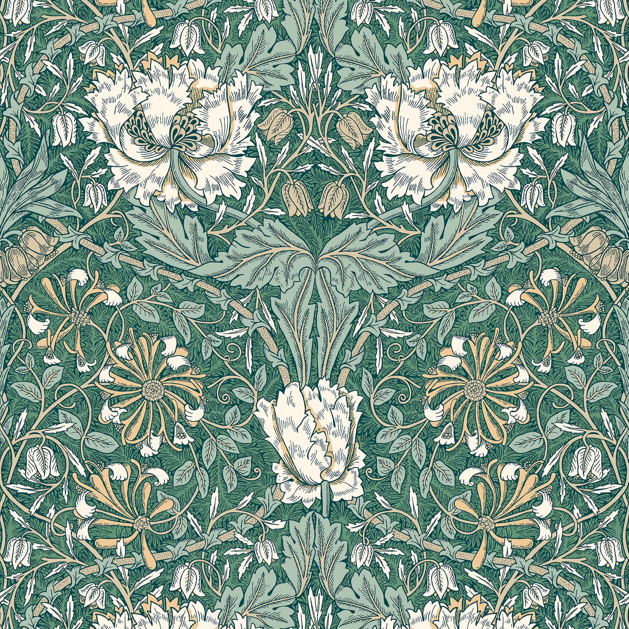ET12604 Ogee Flora Arts and Crafts Wallpaper By Galerie