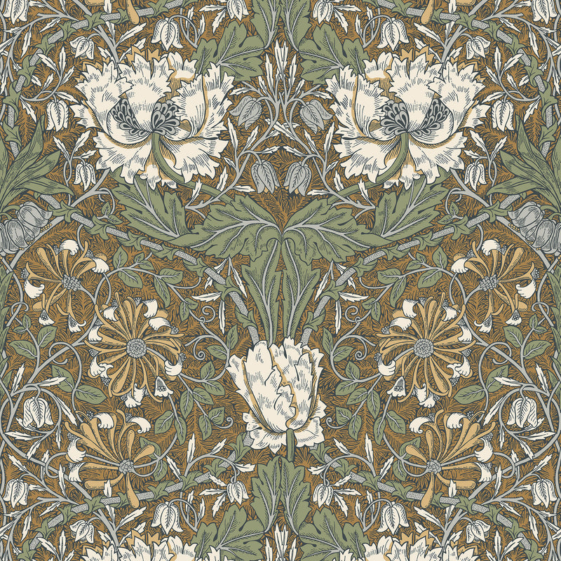 ET12606 Ogee Flora Arts and Crafts Wallpaper By Galerie