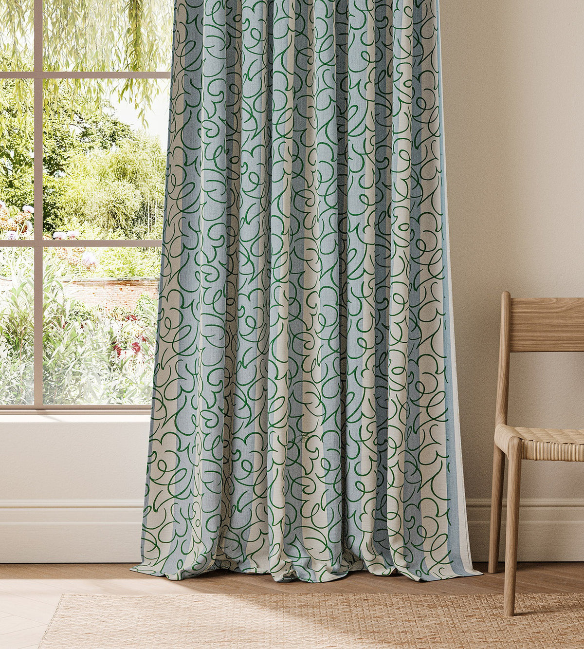 NPOF134846 Flo Stripe Mist / Jade Pomona Fabric by Scion