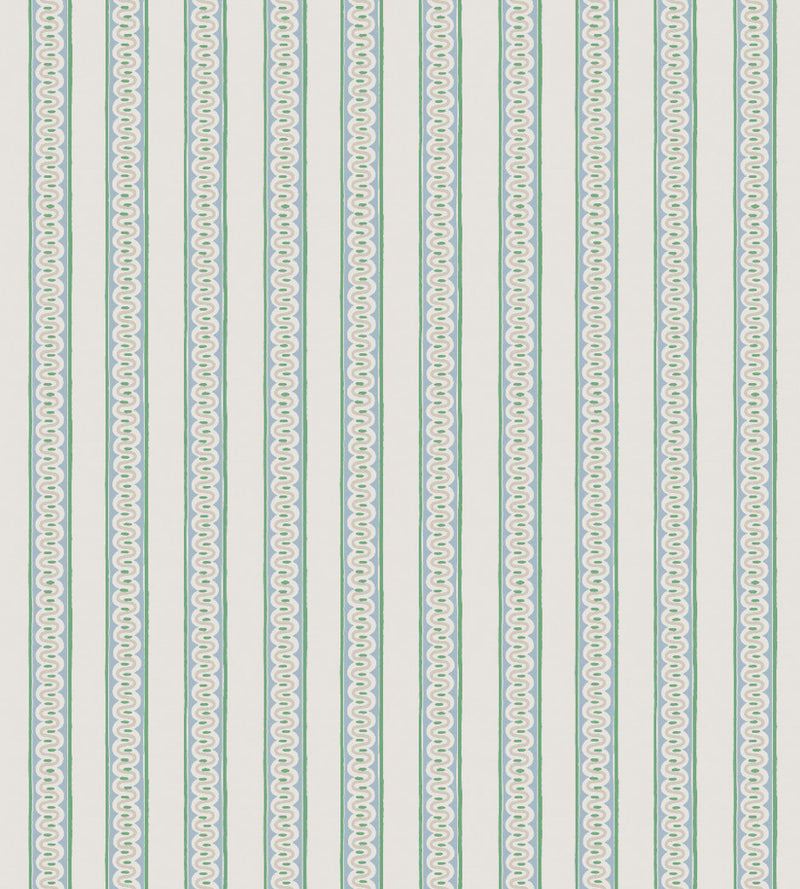 NPOF121374 Fondant Stripe Kelly Green / Cornflower Pomona Fabric by Scion