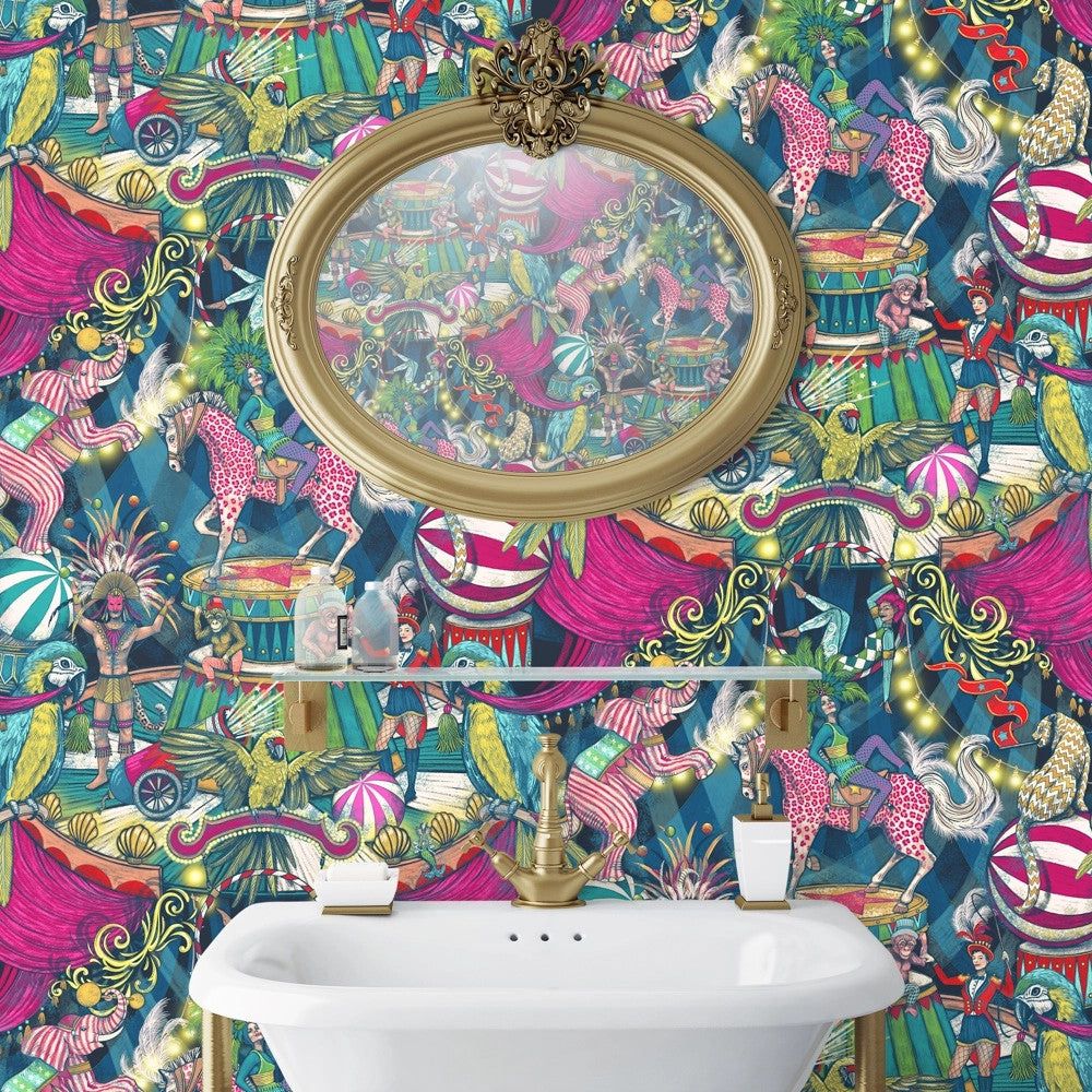 BMCF003/06A Funfair Denim Cerise Wallpaper by Brand McKenzie