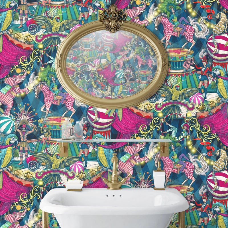 BMCF003/06A Funfair Denim Cerise Wallpaper by Brand McKenzie