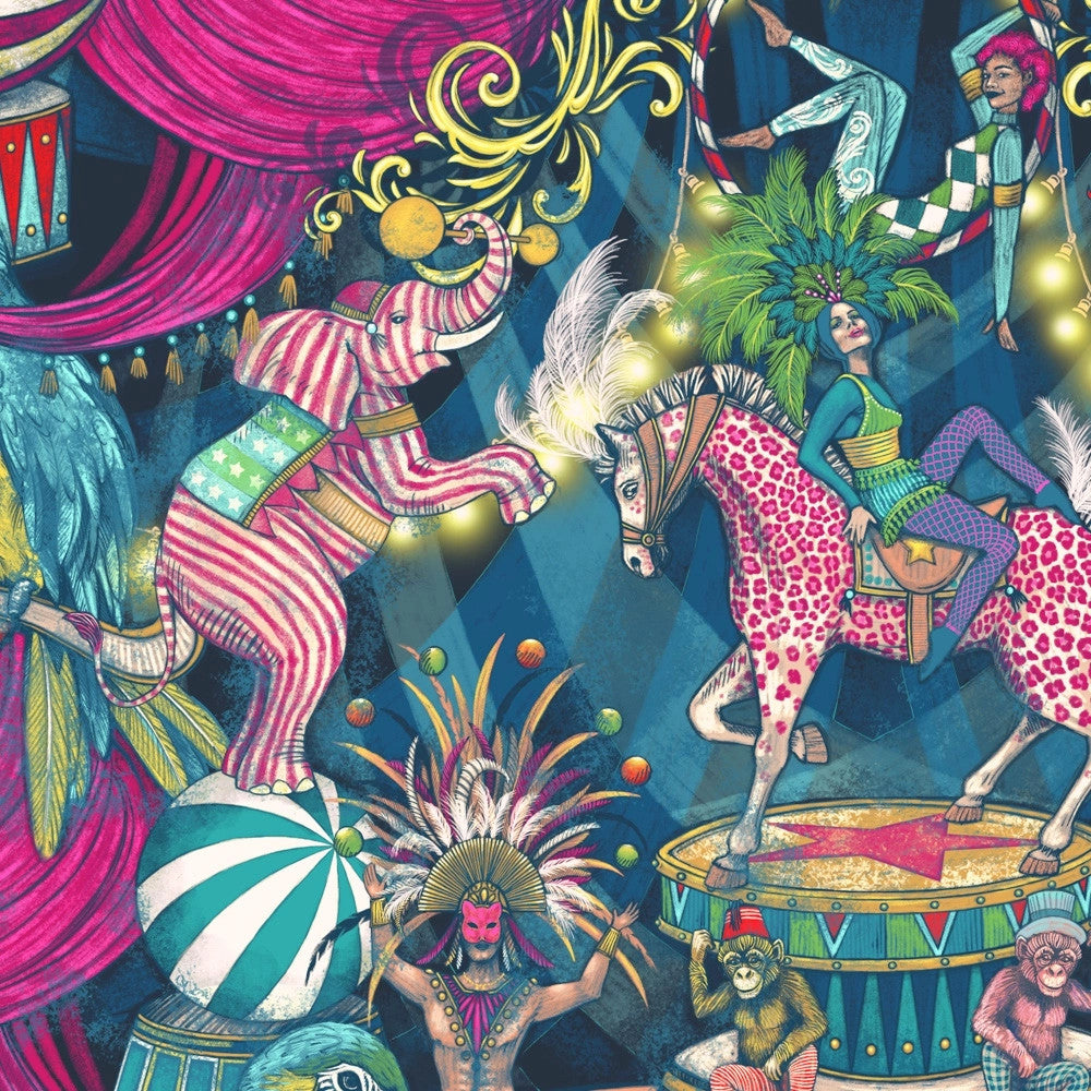 Funfair Denim Cerise Wallpaper by Brand McKenzie