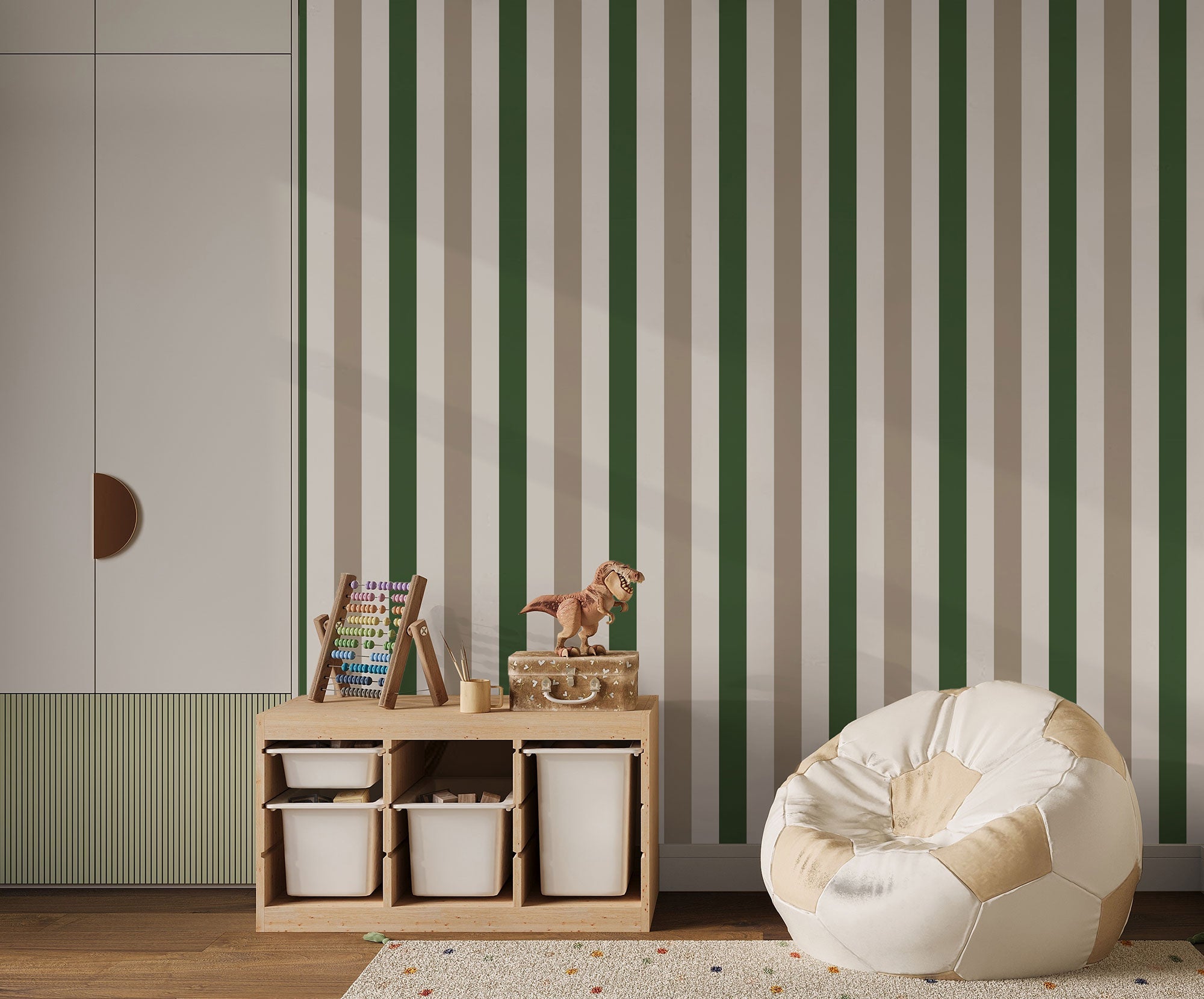 2 Colour Awning Stripe Green Kids and Teens Wallpaper by Galerie