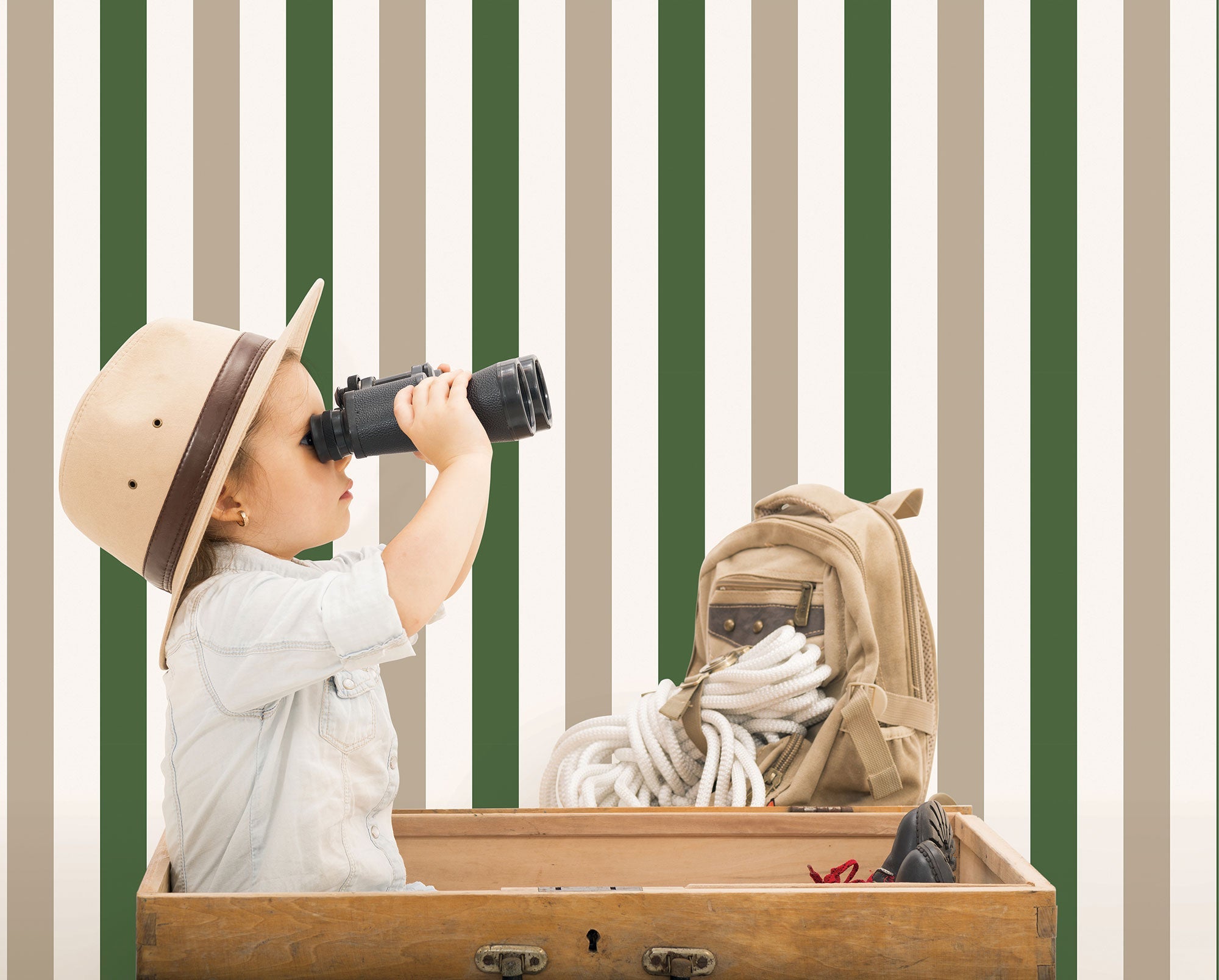 2 Colour Awning Stripe Green Kids and Teens Wallpaper by Galerie