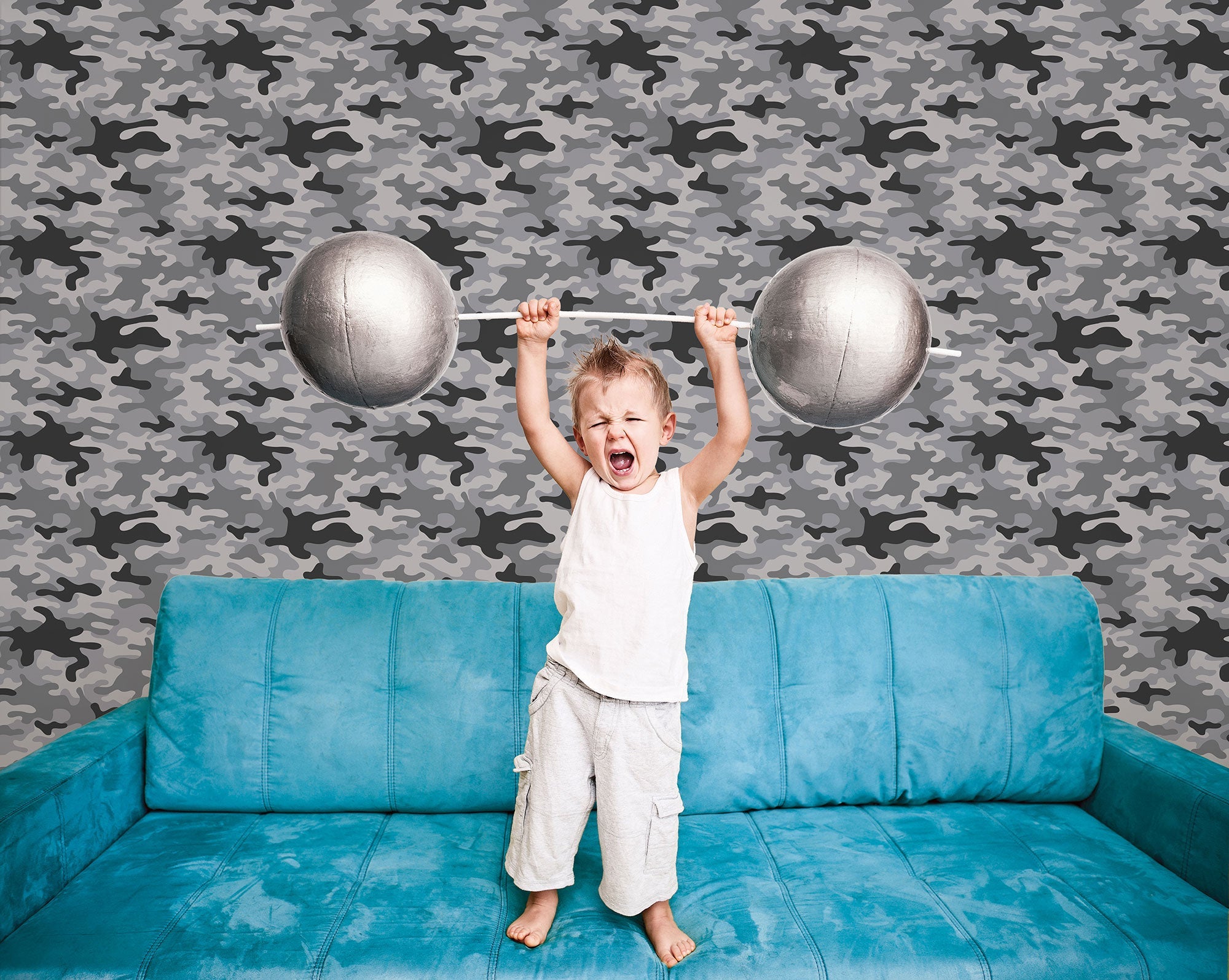 Camo Silver Grey Kids and Teens Wallpaper by Galerie