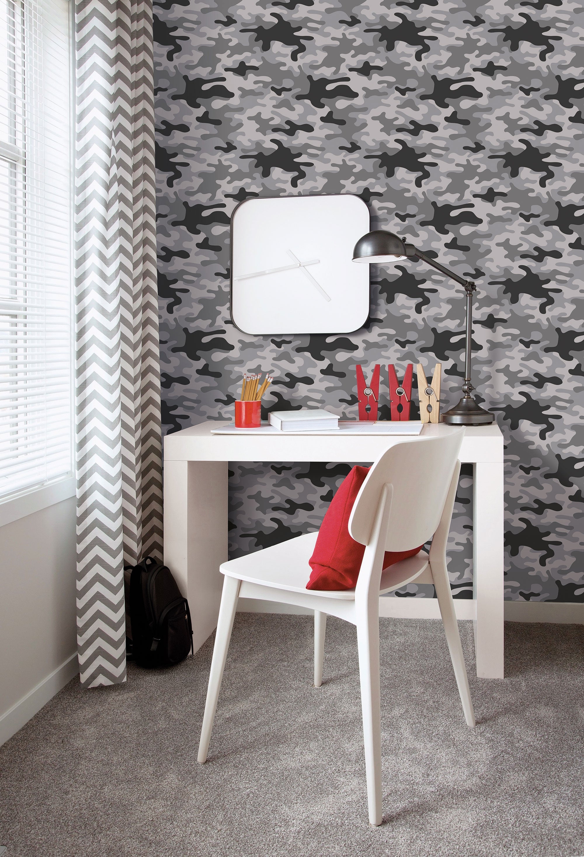 Camo Silver Grey Kids and Teens Wallpaper by Galerie