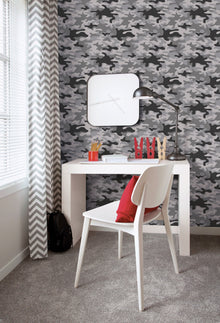 Camo Silver Grey Kids and Teens Wallpaper by Galerie