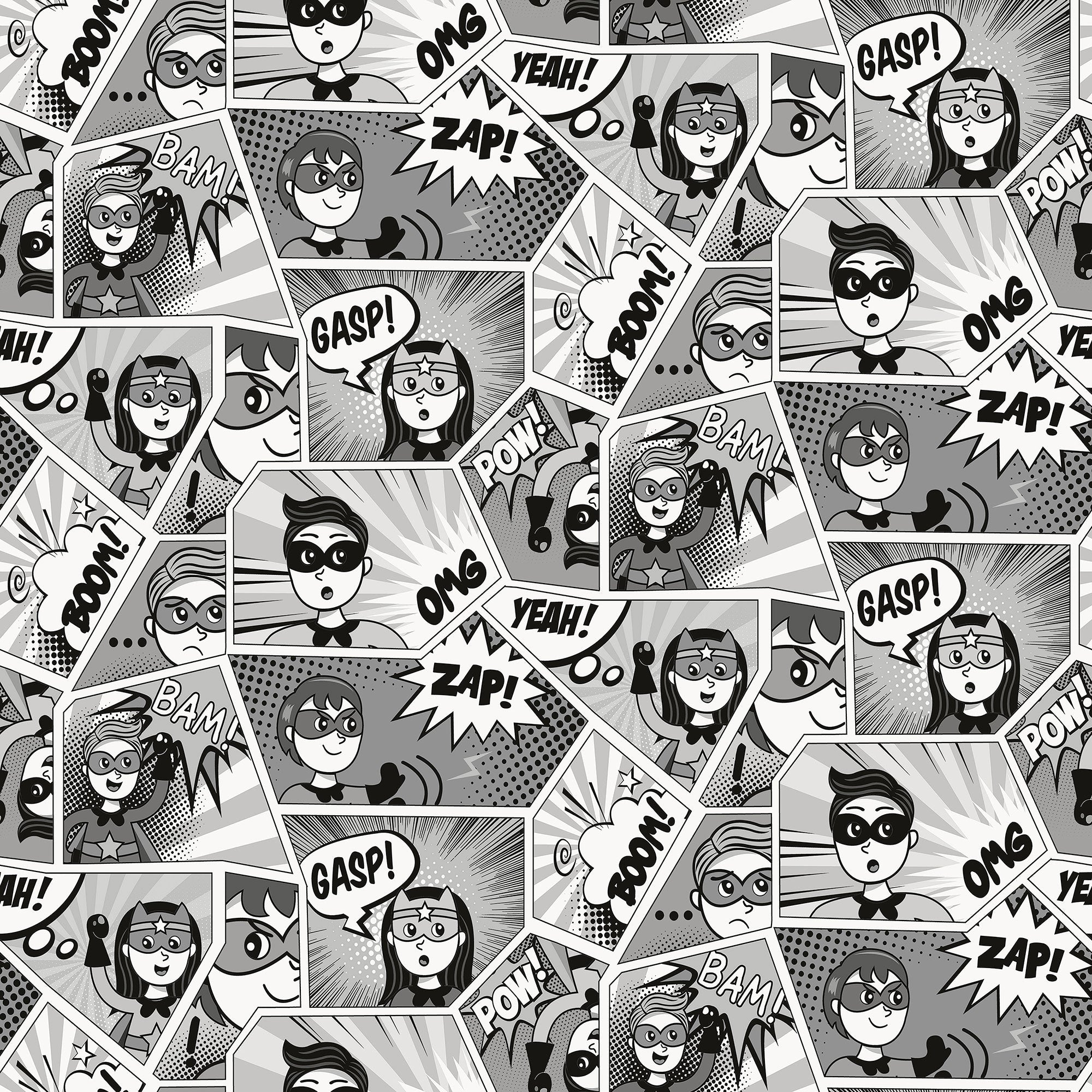 Comics Silver Grey Kids and Teens Wallpaper by Galerie