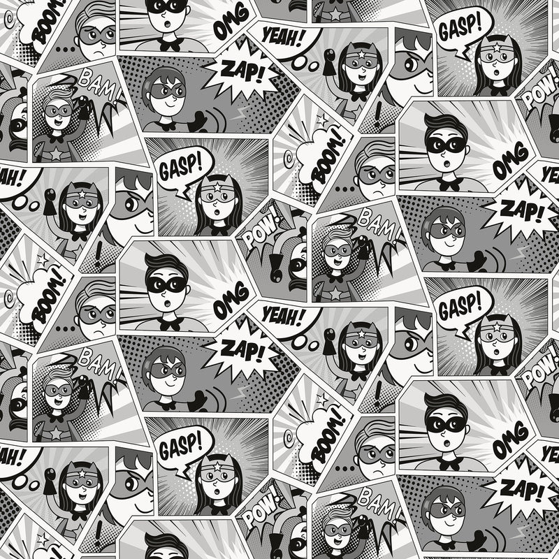 Comics Silver Grey Kids and Teens Wallpaper by Galerie