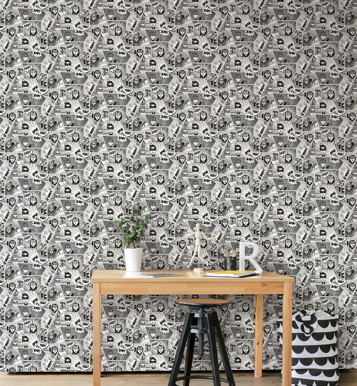 Comics Silver Grey Kids and Teens Wallpaper by Galerie