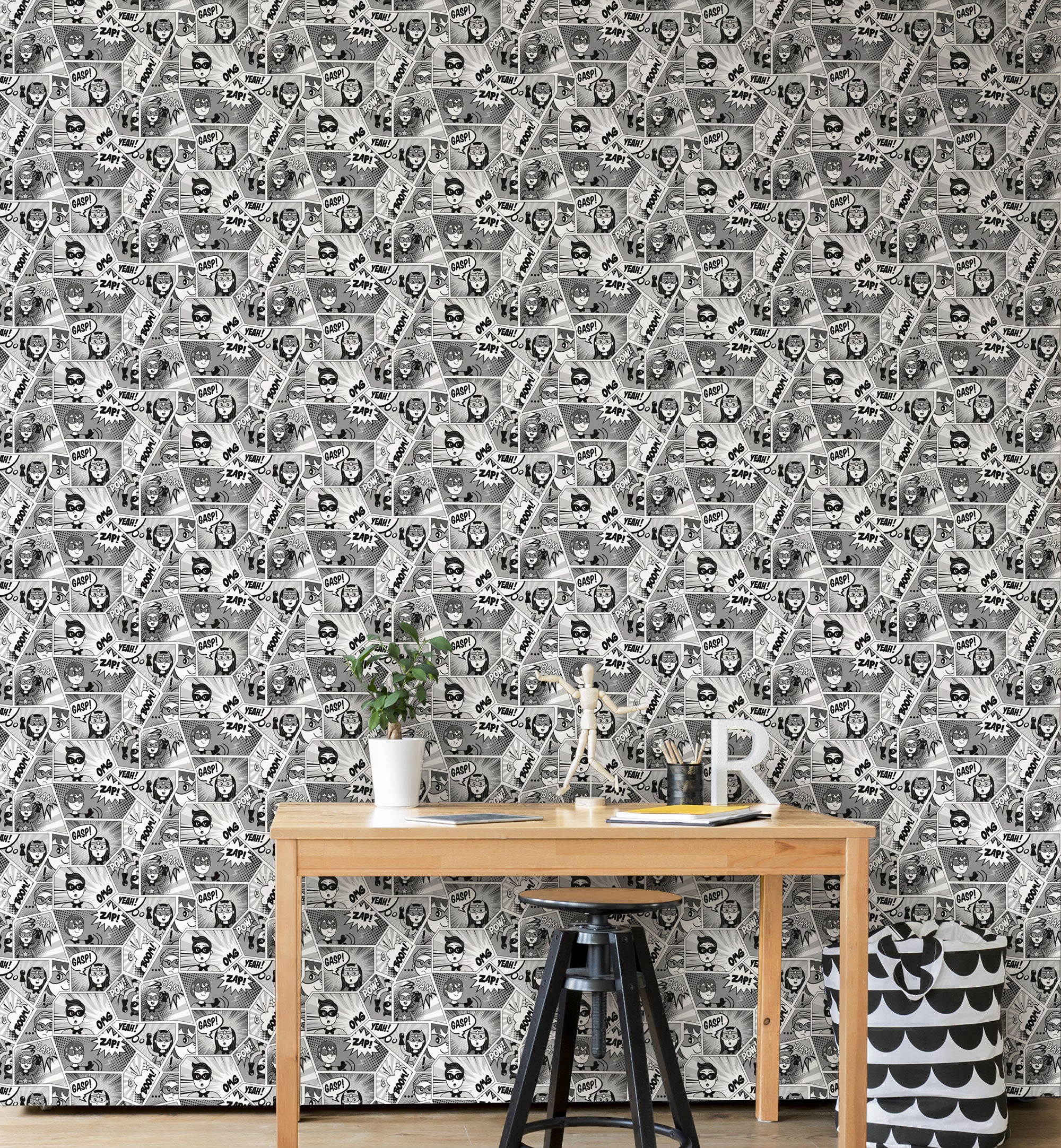 Comics Silver Grey Kids and Teens Wallpaper by Galerie