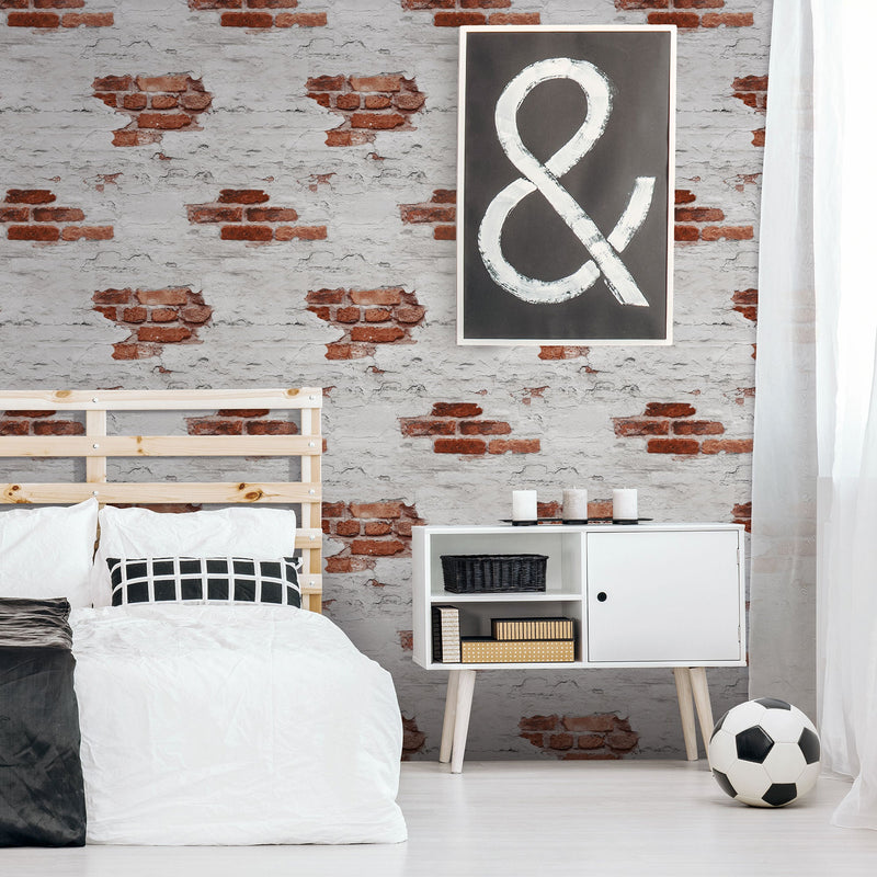 Exposed Brick Silver Grey Kids and Teens Wallpaper by Galerie