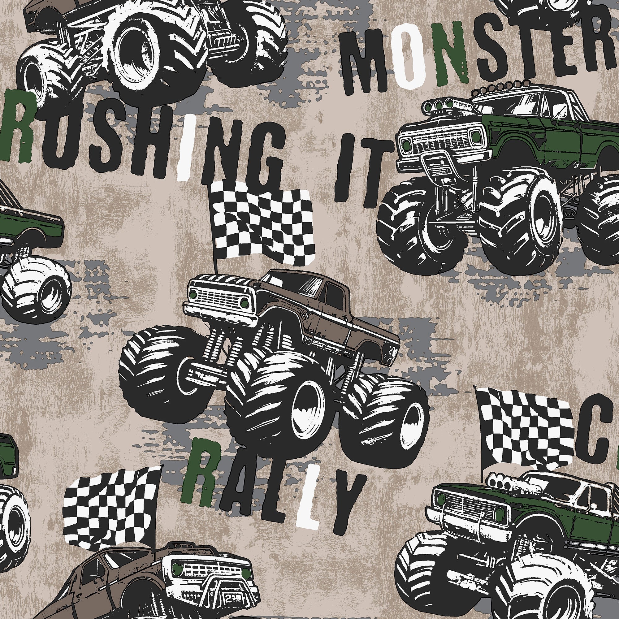 Monster Trucks Beige Kids and Teens Wallpaper by Galerie