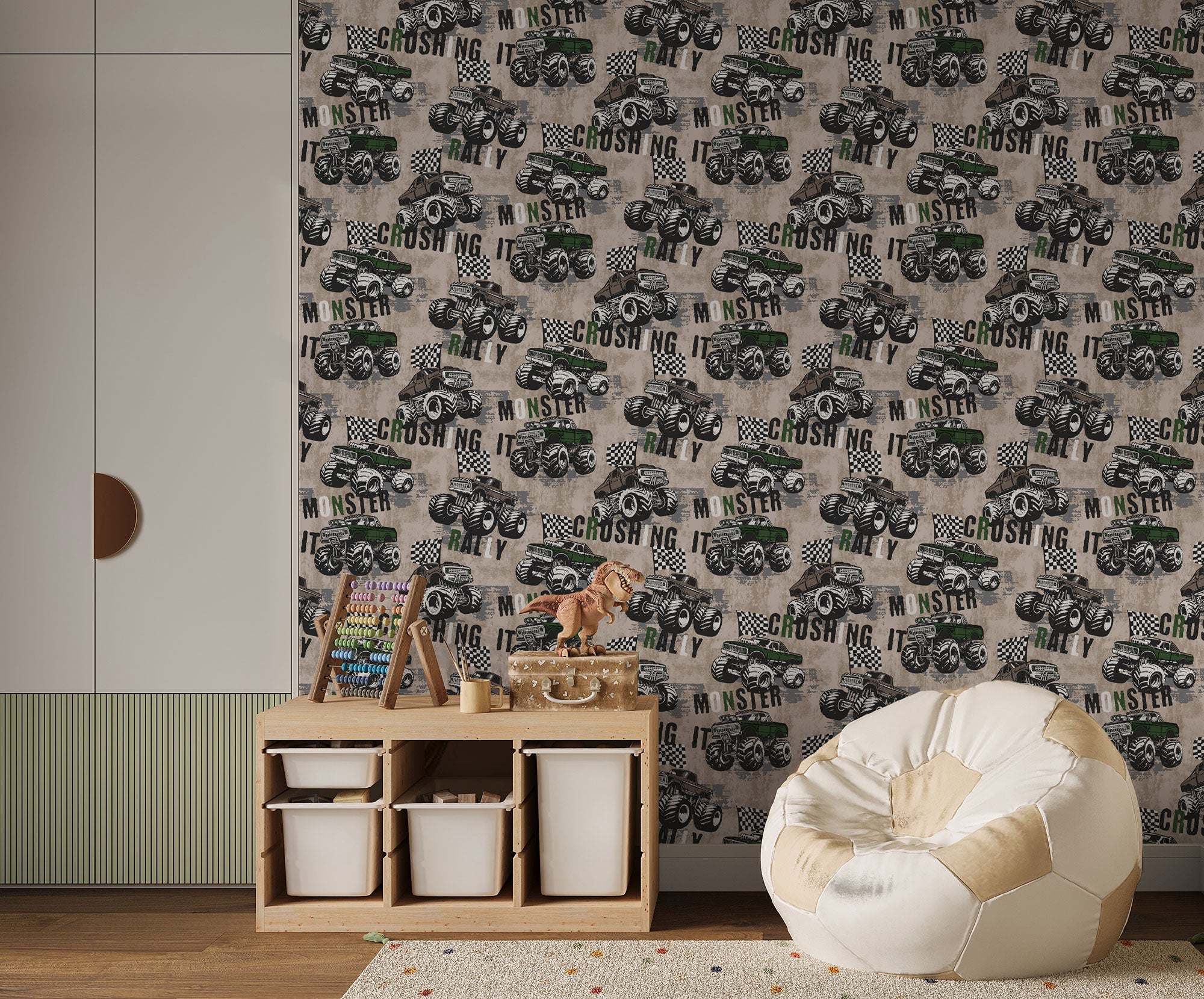 Monster Trucks Beige Kids and Teens Wallpaper by Galerie