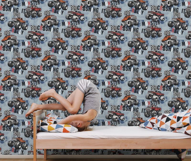 Monster Trucks Blue Kids and Teens Wallpaper by Galerie