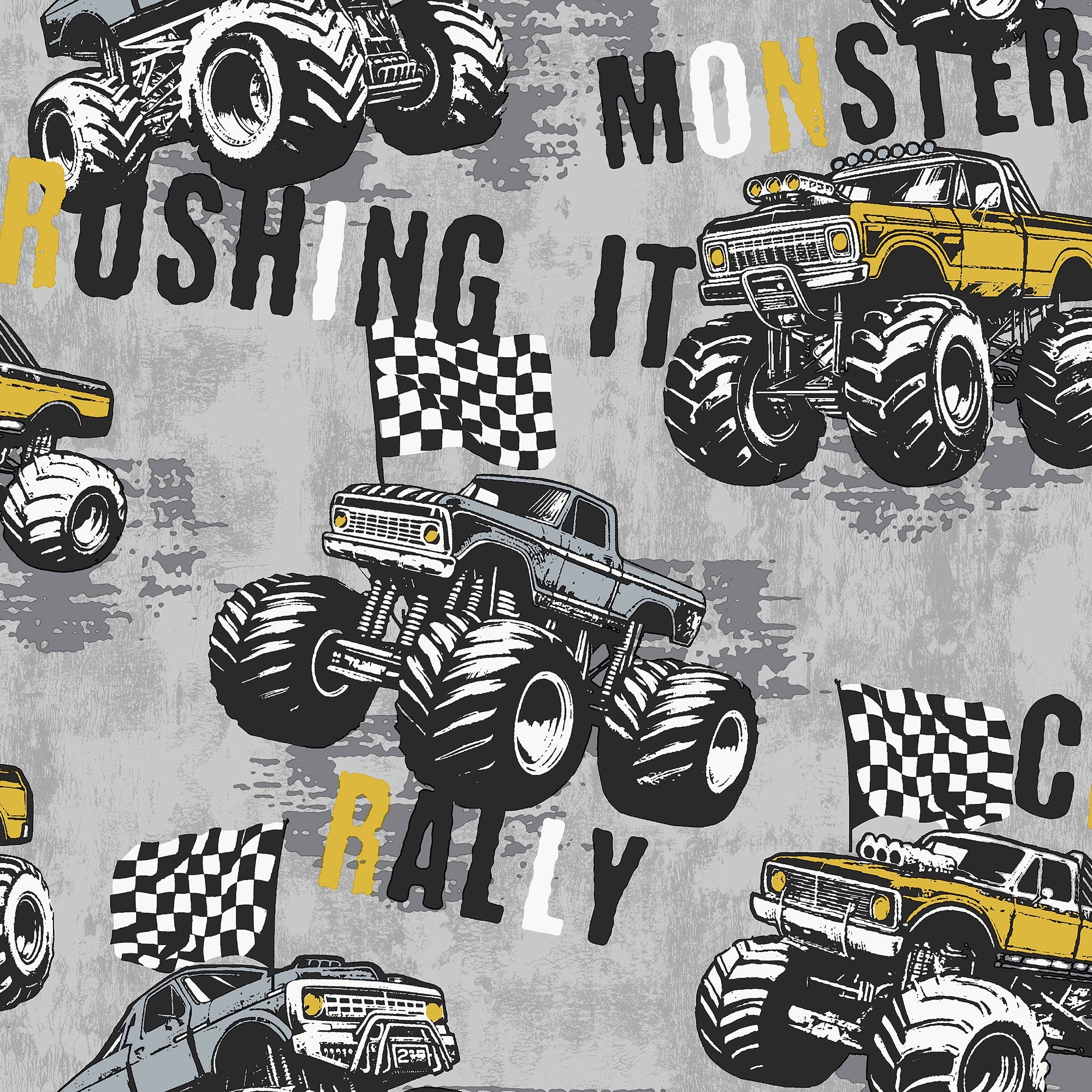 Monster Trucks Silver Grey Kids and Teens Wallpaper by Galerie