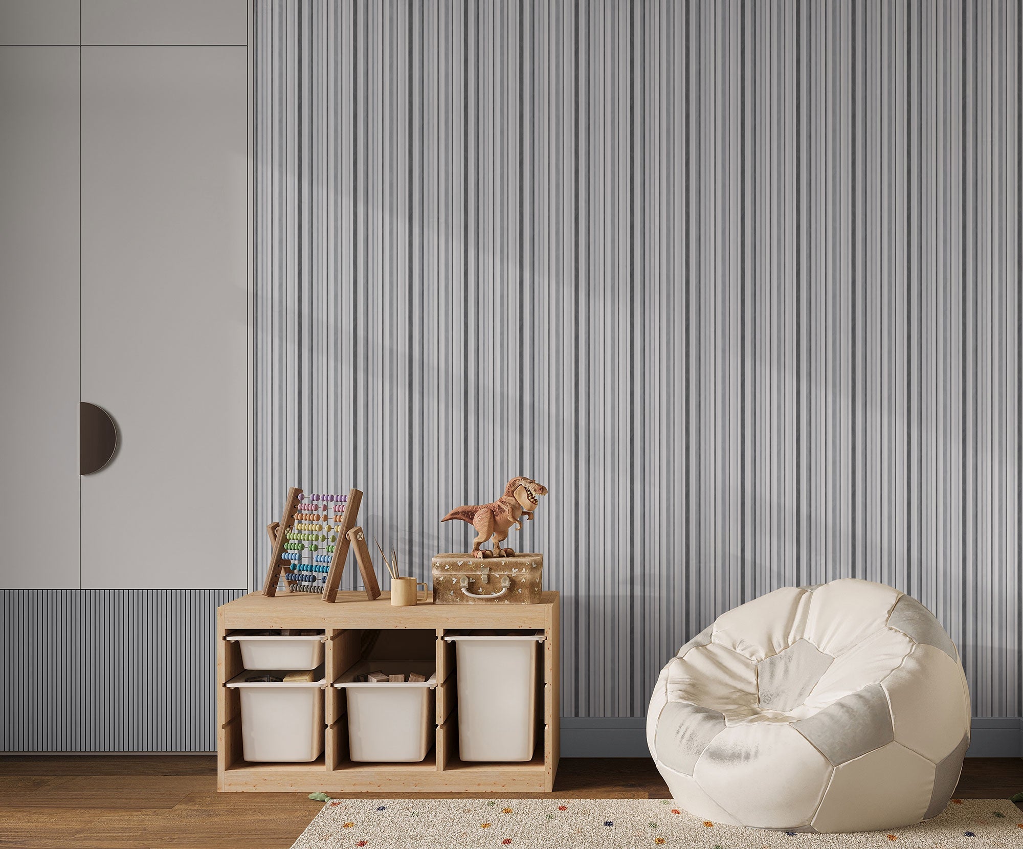 Multi Stripe Silver Grey Kids and Teens Wallpaper by Galerie