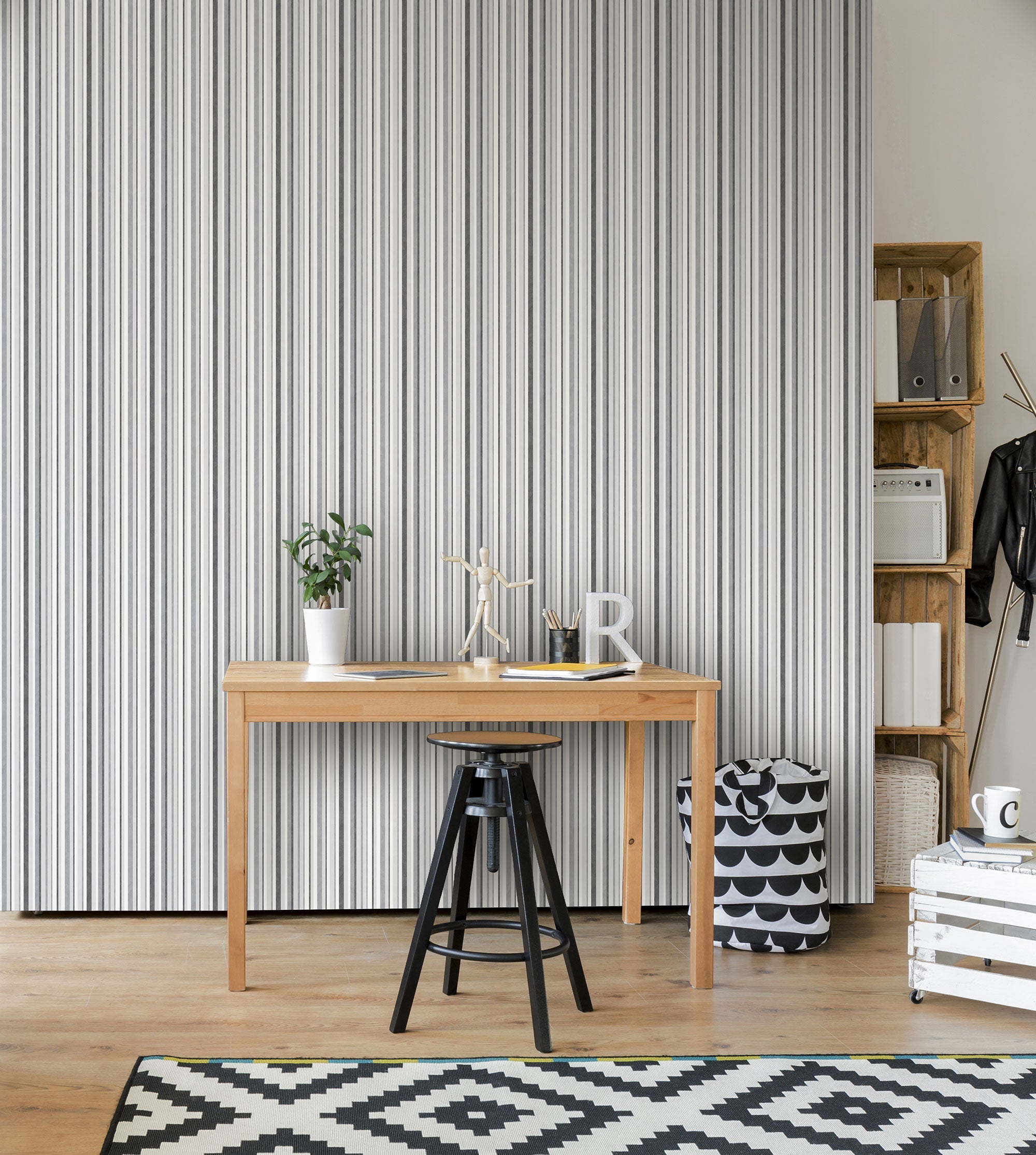 Multi Stripe Silver Grey Kids and Teens Wallpaper by Galerie
