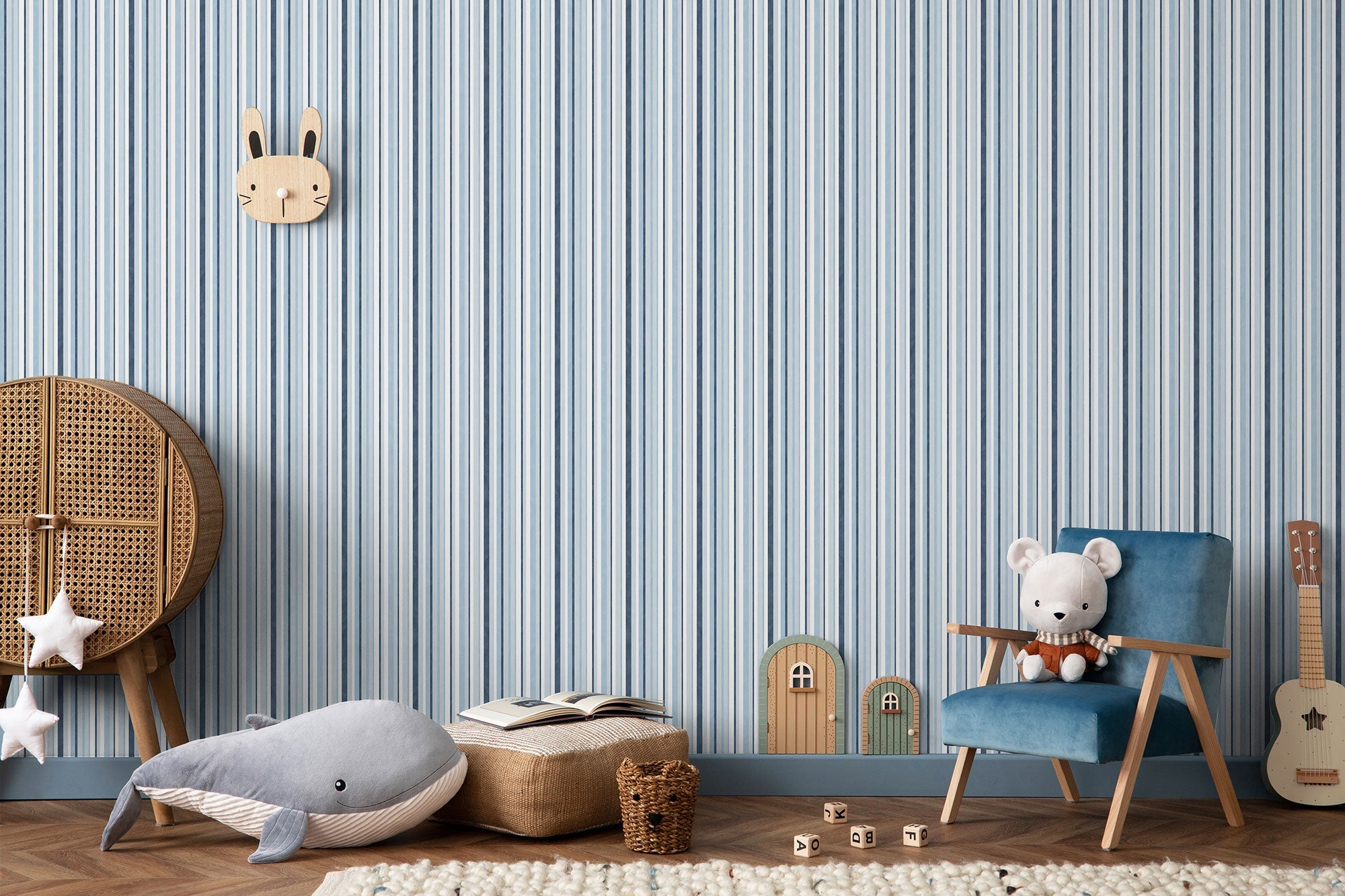 Multi Stripe Blue Kids and Teens Wallpaper by Galerie
