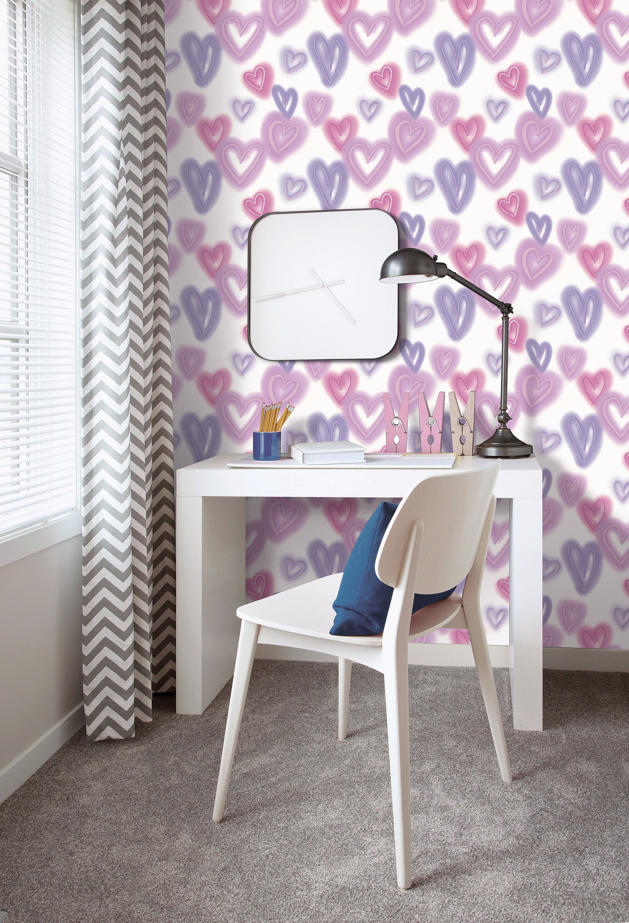 Neon Hearts Purple Lilac Kids and Teens Wallpaper by Galerie