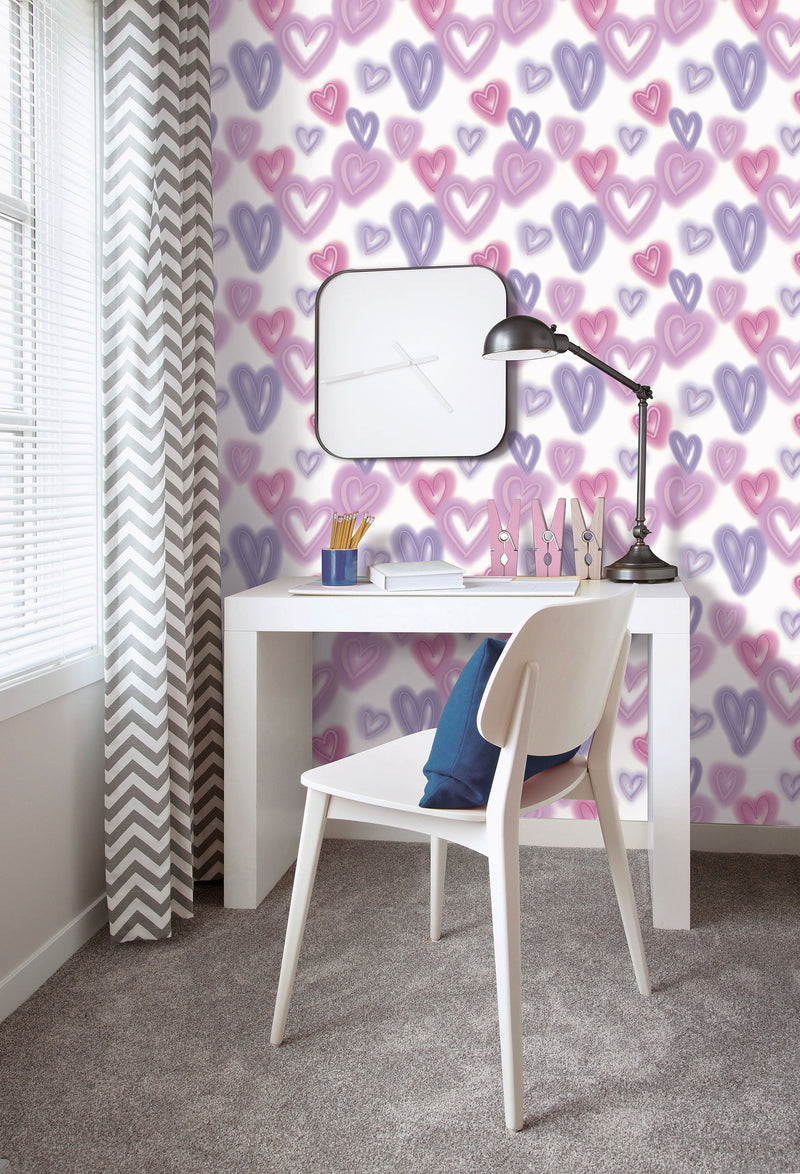 Neon Hearts Purple Lilac Kids and Teens Wallpaper by Galerie
