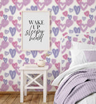 Neon Hearts Purple Lilac Kids and Teens Wallpaper by Galerie