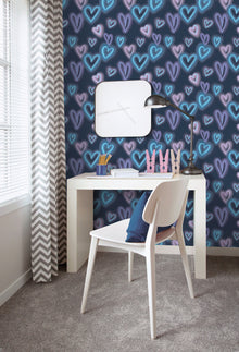Neon Hearts Blue Kids and Teens Wallpaper by Galerie