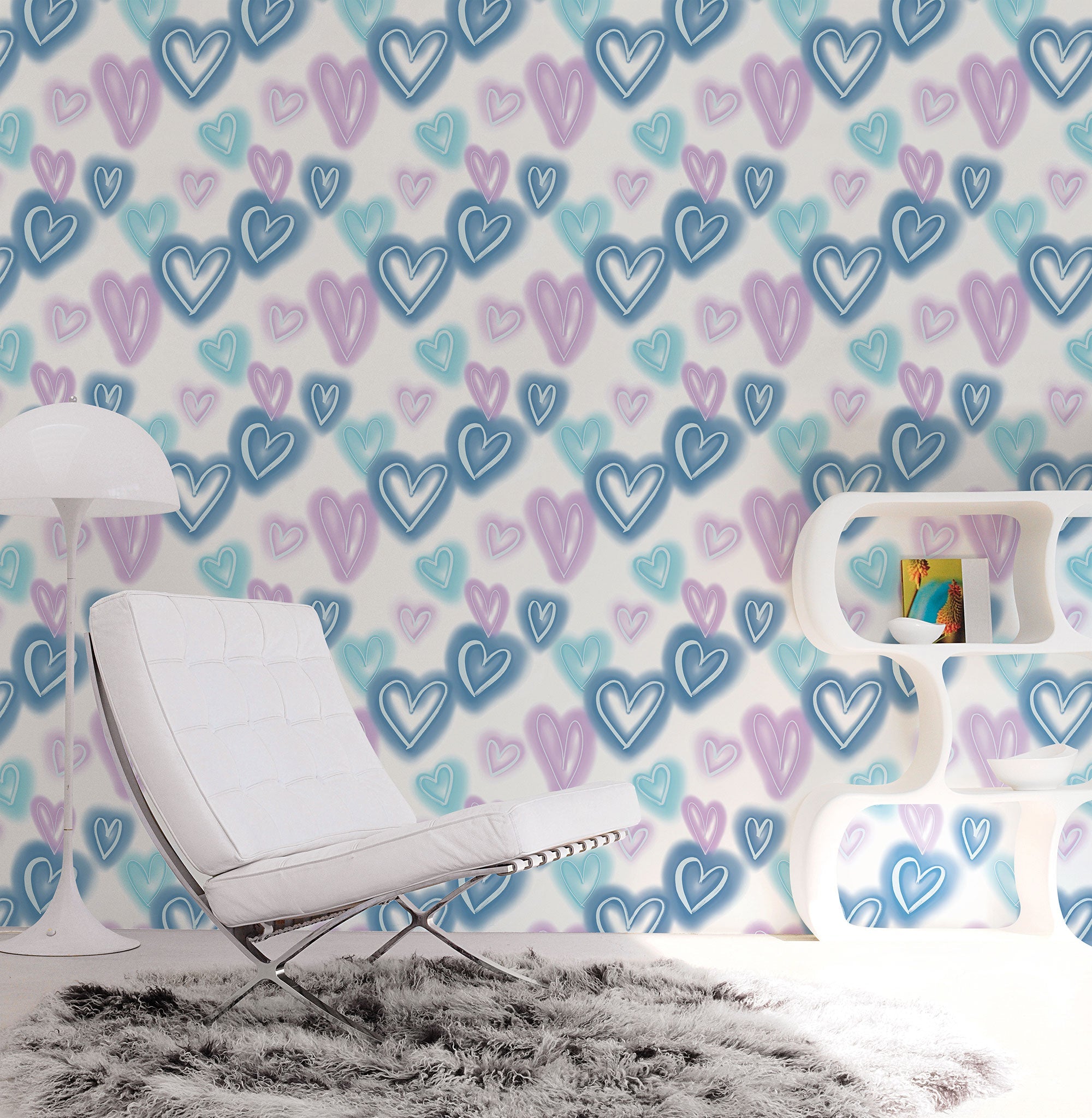 Neon Hearts Blue Kids and Teens Wallpaper by Galerie