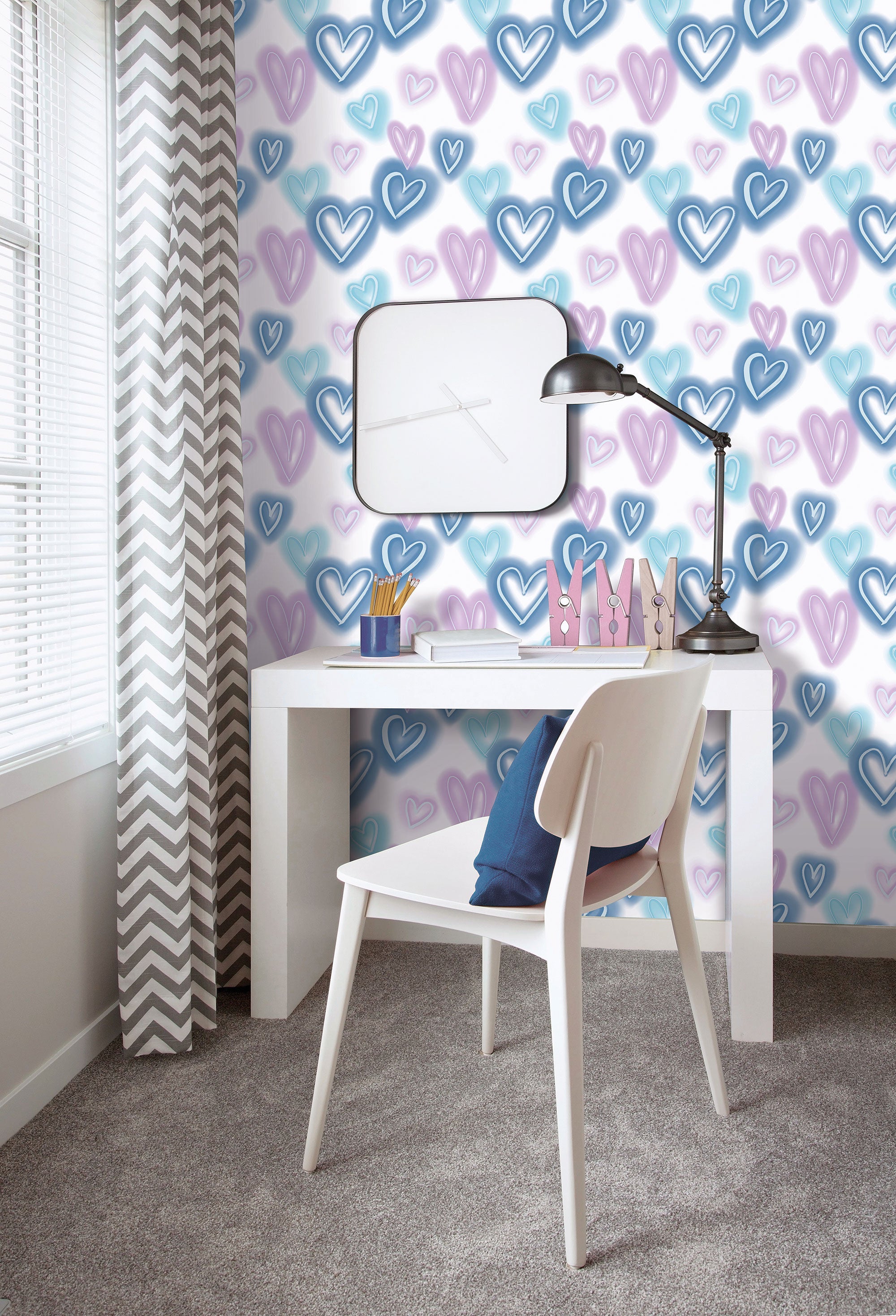 Neon Hearts Blue Kids and Teens Wallpaper by Galerie