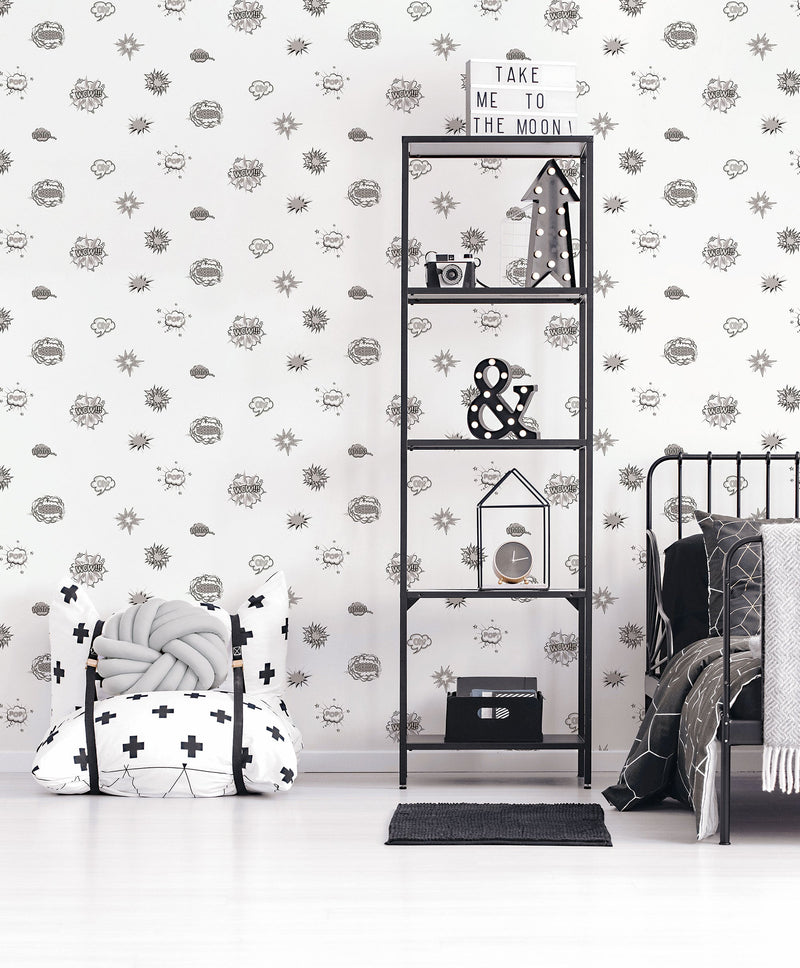Pop Art Silver Grey Kids and Teens Wallpaper by Galerie