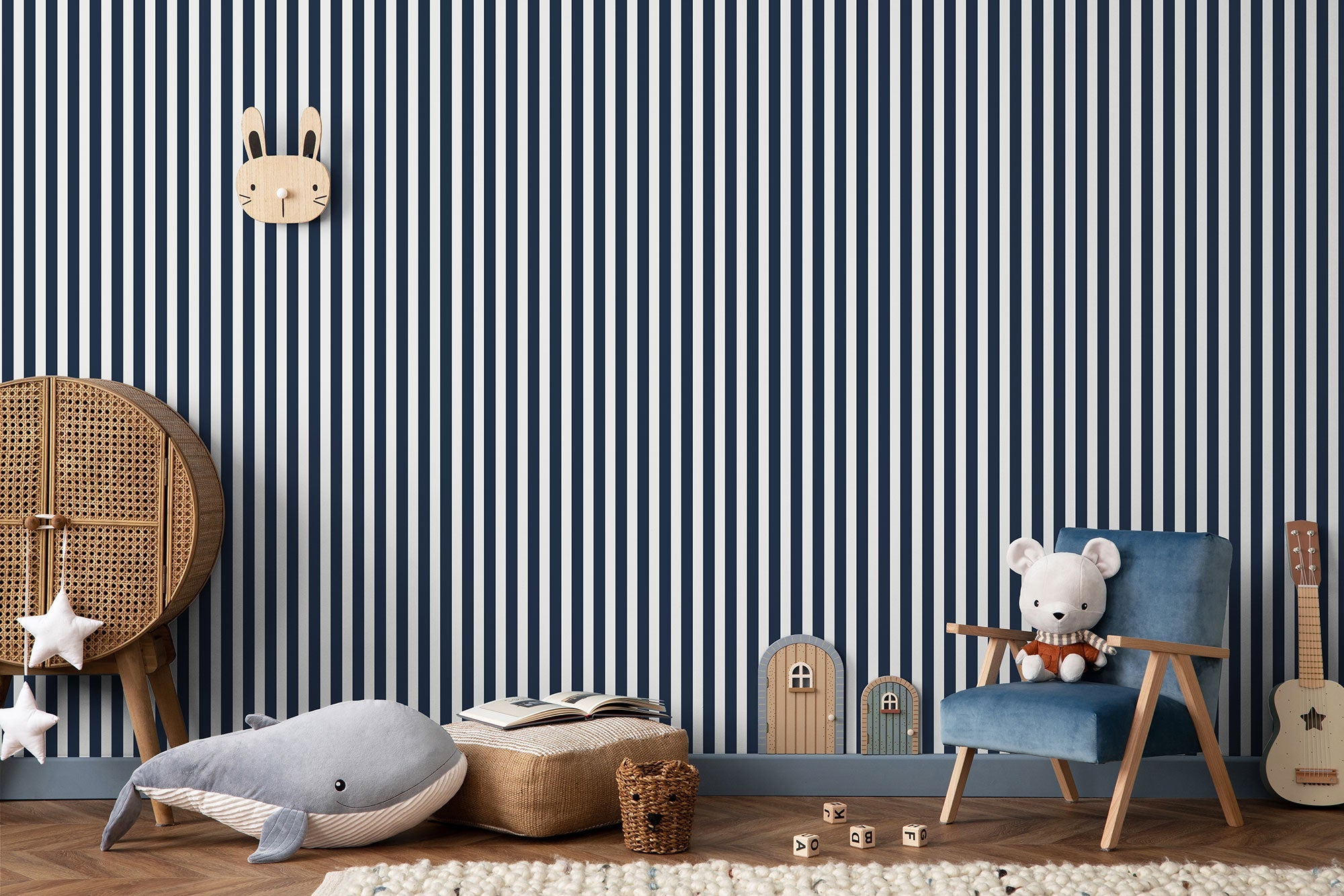 Regency Stripe Blue Kids and Teens Wallpaper by Galerie
