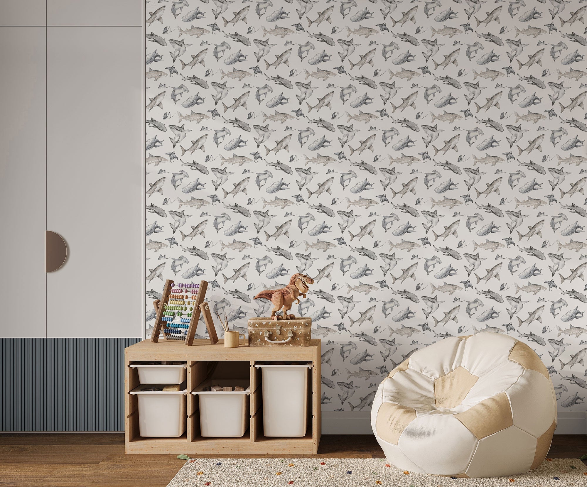 Sharks Silver Grey Kids and Teens Wallpaper by Galerie