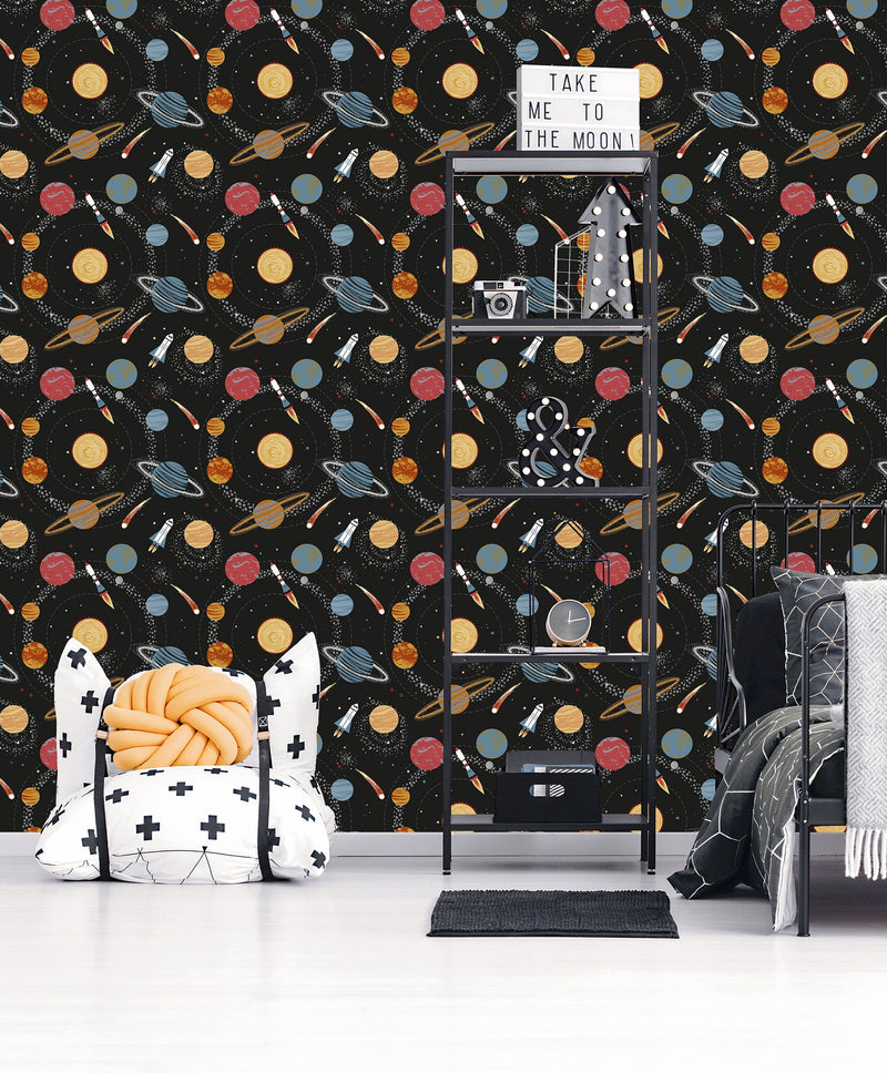 Solar System Black Kids and Teens Wallpaper by Galerie