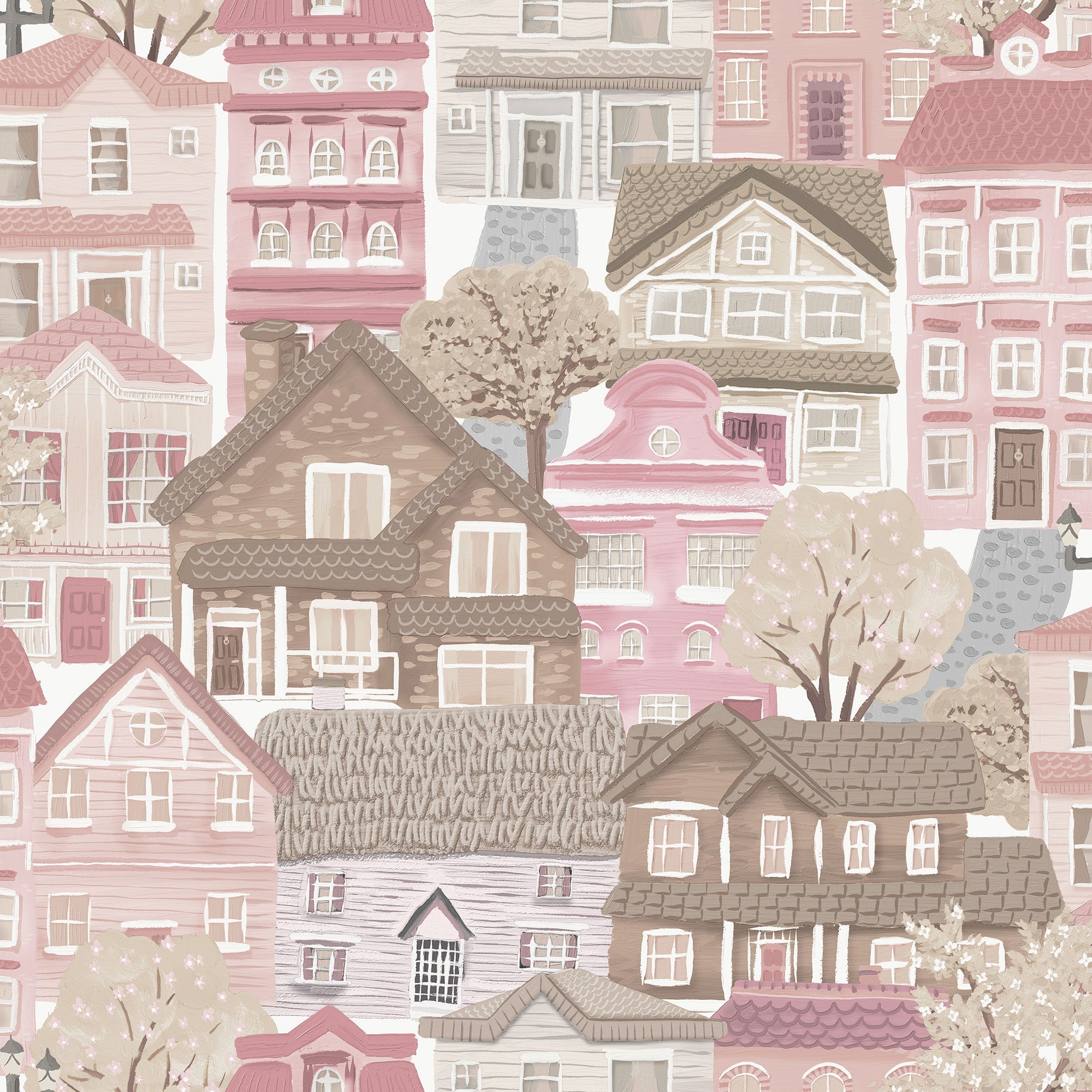 Whimsical Houses Pink Kids and Teens Wallpaper by Galerie