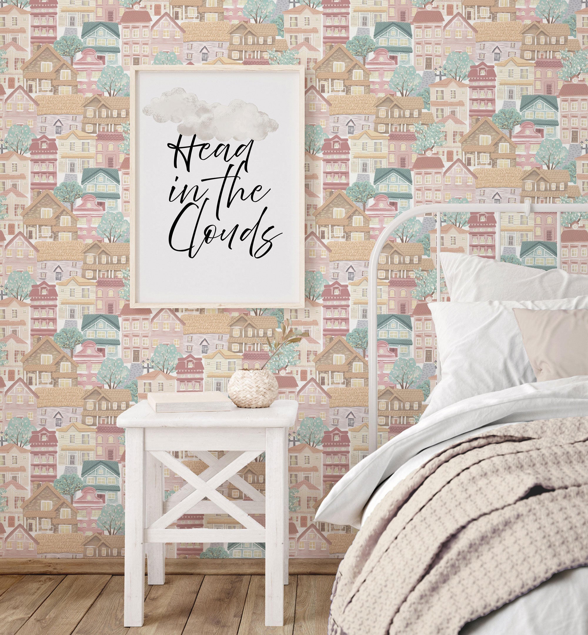 Whimsical Houses Beige Kids and Teens Wallpaper by Galerie