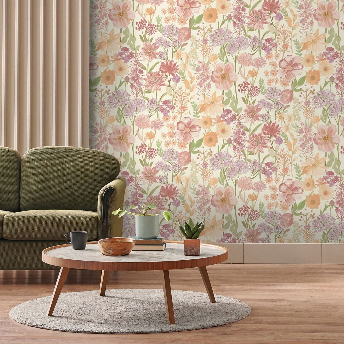 A61603 Wildflowers Pink Cream Wallpaper by Grandeco