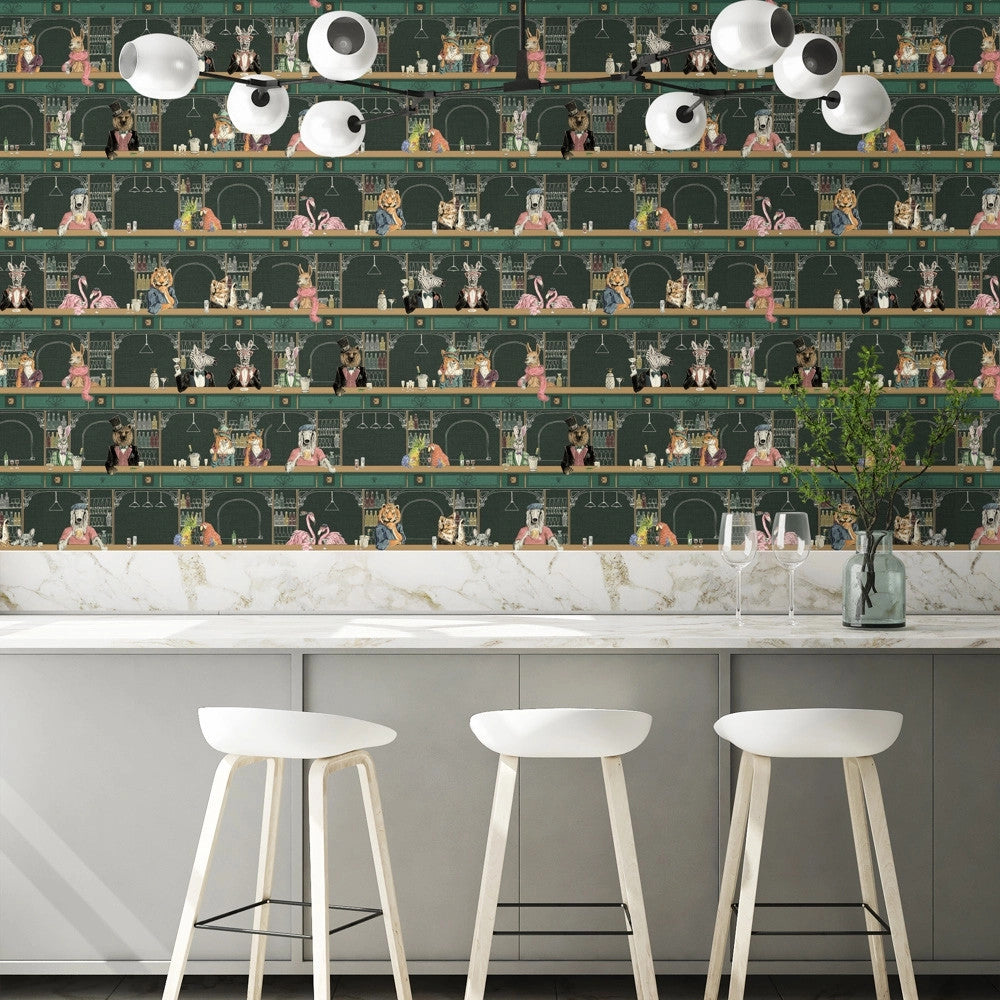 BMCF003/07A Happy Hour Club Green Wallpaper by Brand McKenzie