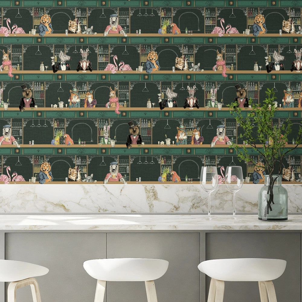 BMCF003/07A Happy Hour Club Green Wallpaper by Brand McKenzie
