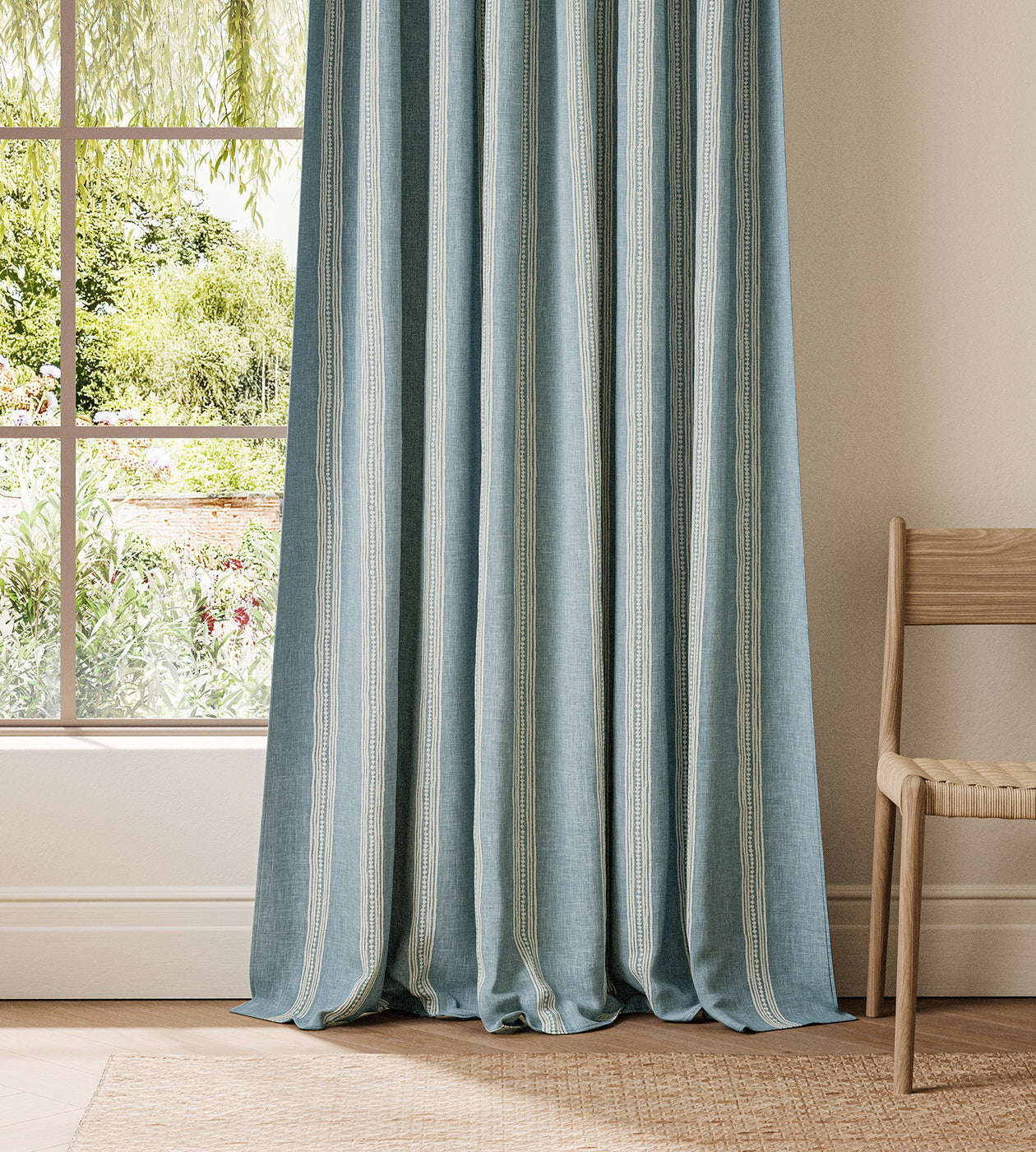 NPOF134837 Harvest Stripe Cornflower Pomona Fabric by Scion
