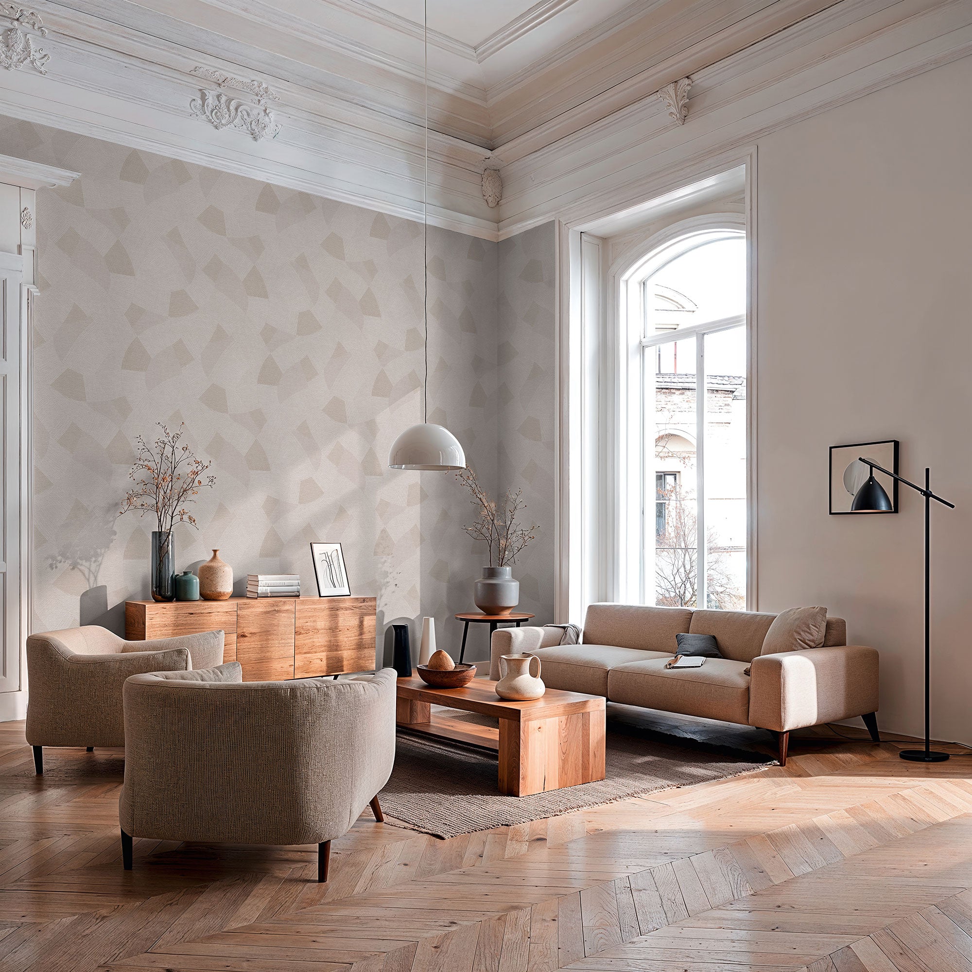 Geometric Silver Grey Havana 2 Wallpaper by Galerie