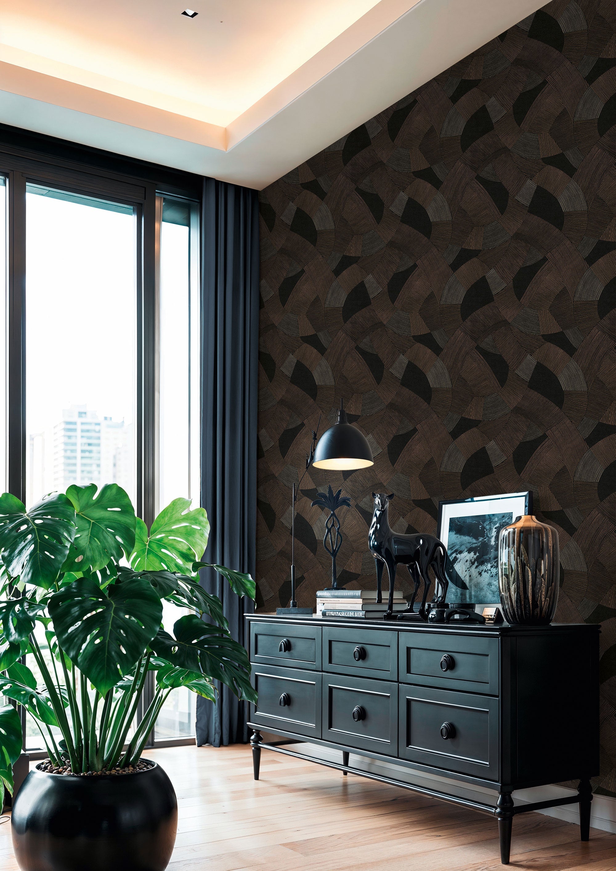Geometric Bronze Brown Havana 2 Wallpaper by Galerie