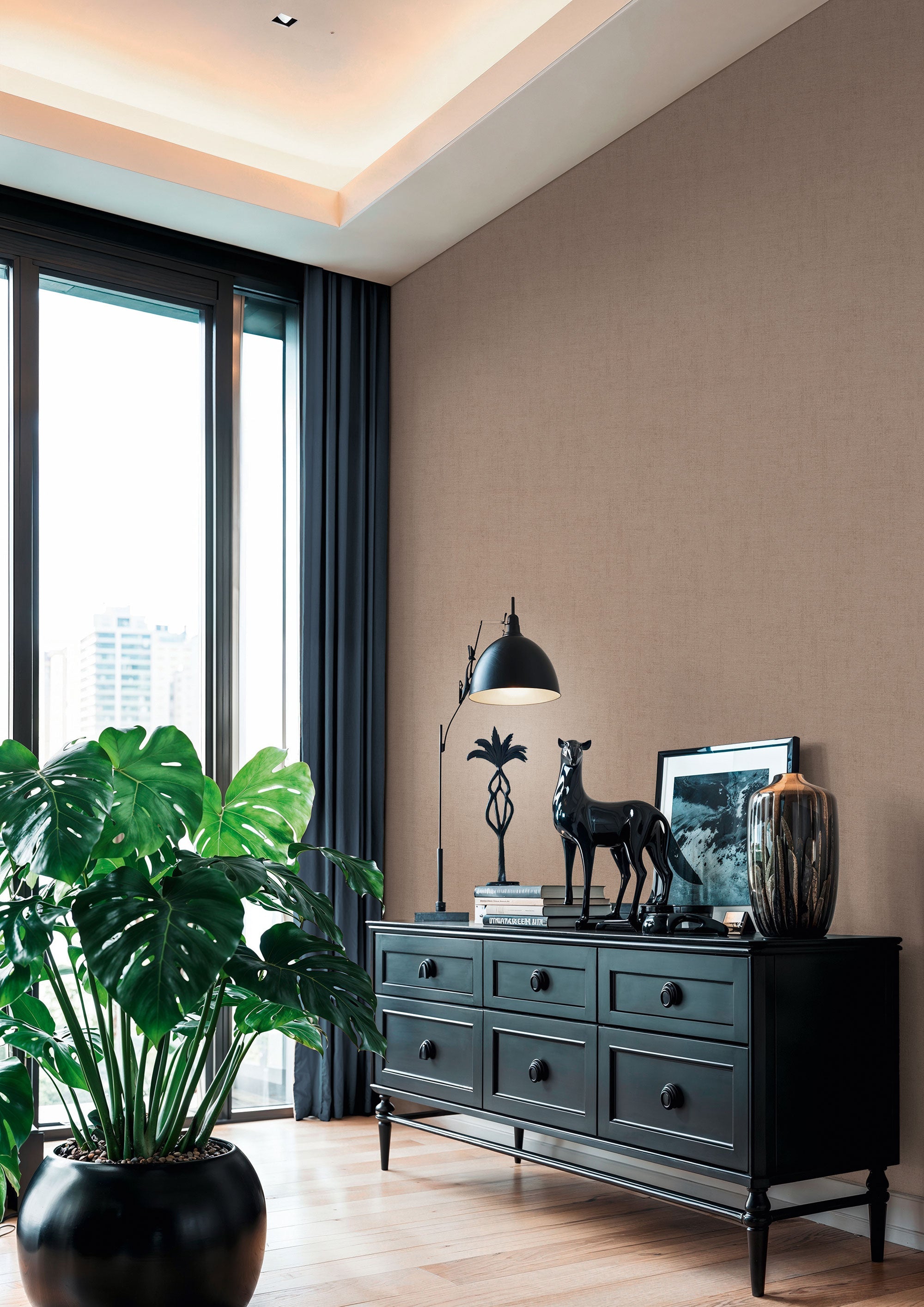 Plain Texture Bronze Brown Havana 2 Wallpaper by Galerie