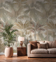 Tree Leaf Beige, Cream, Green Havana 2 Mural by Galerie