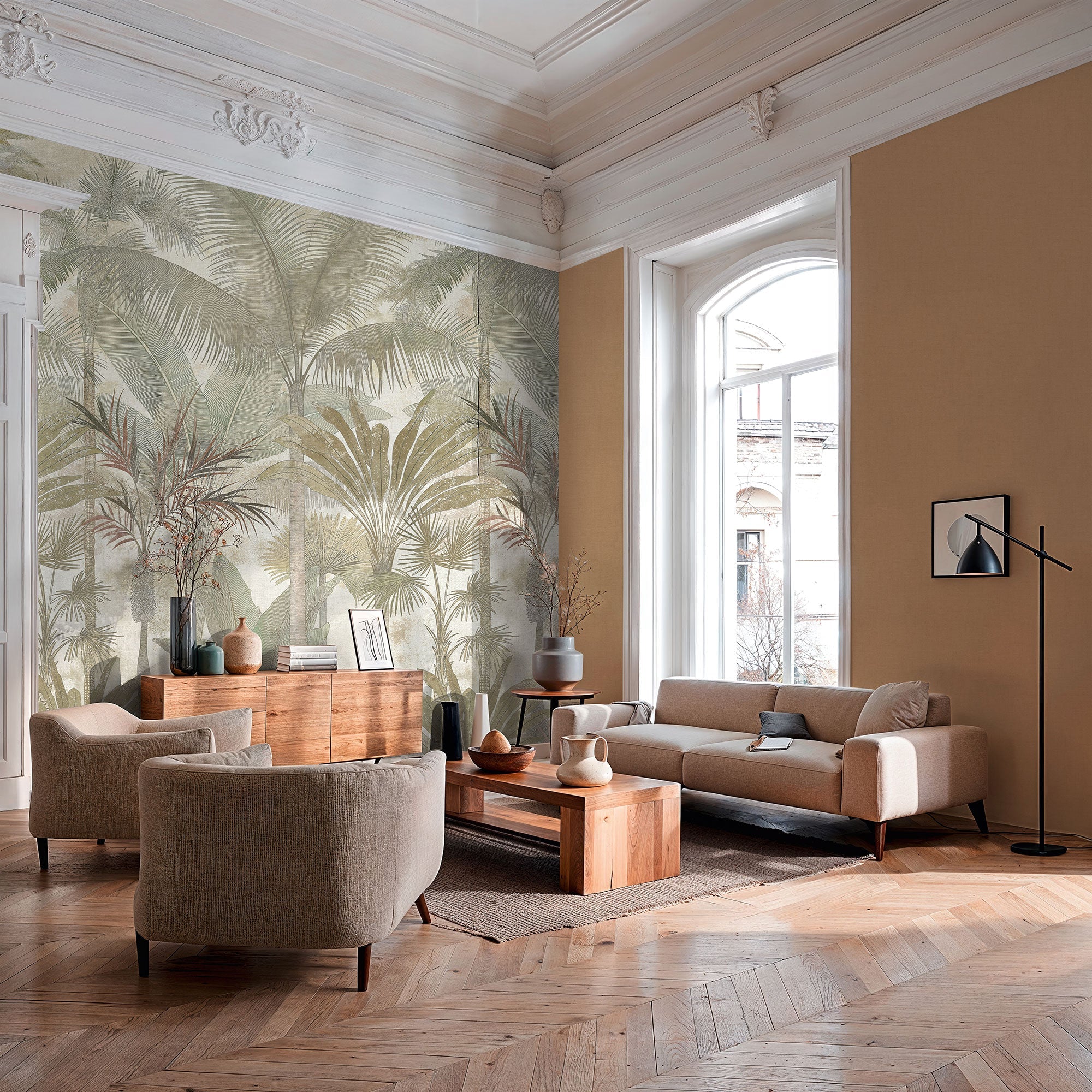 Tree Leaf Beige, Cream, Green Havana 2 Mural by Galerie